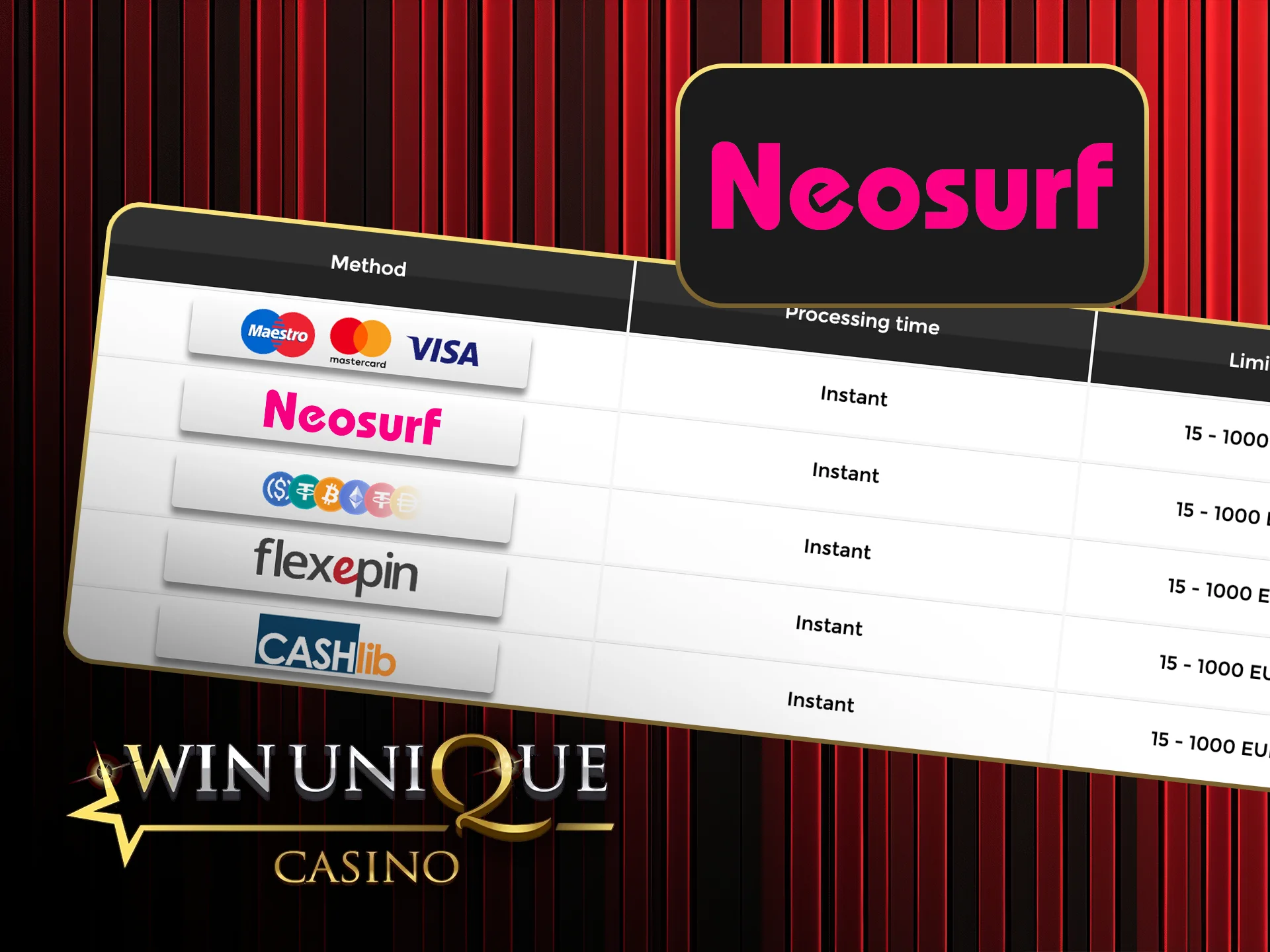 Top up with Neosurf and play without sharing bank details at Win Unique Casino.