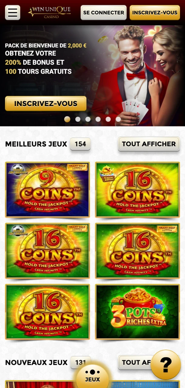 Ouvrez Win Unique Casino dans l'application et commencez à jouer instantanément.