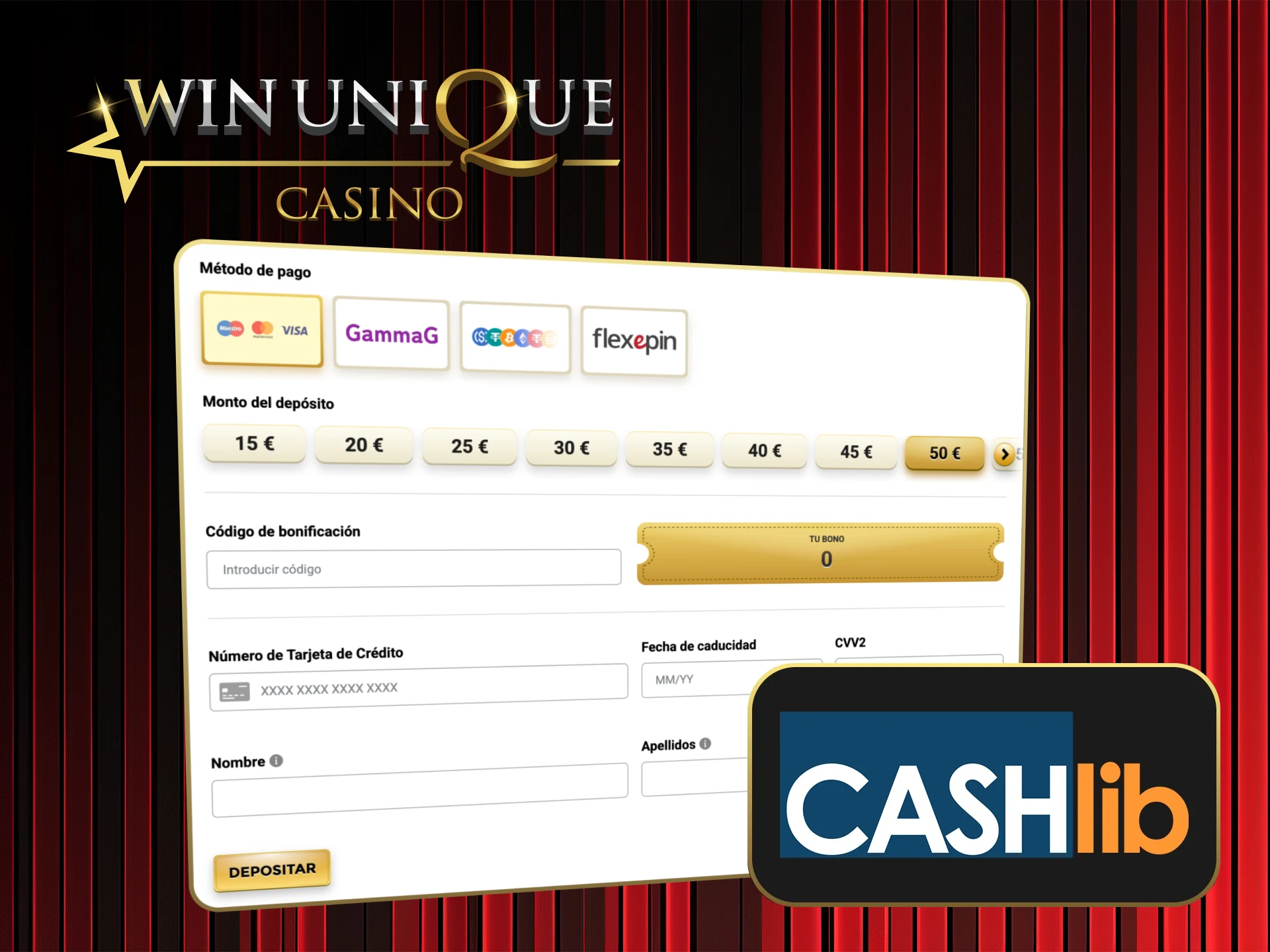 Elija CashLib para depósitos prepagos en Win Unique Casino.