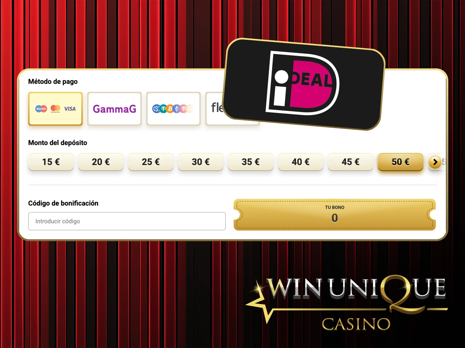 Juega de forma segura utilizando iDeal en Win Unique Casino.