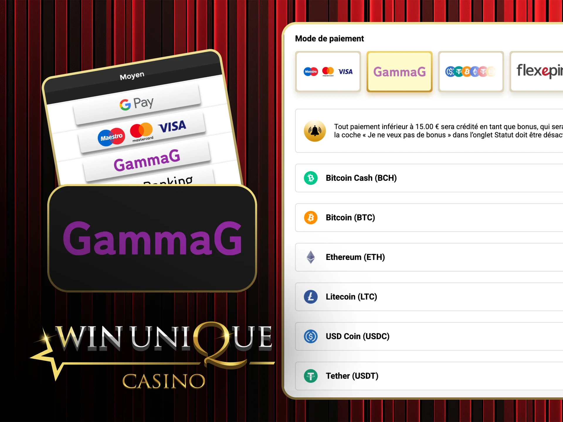 Essayez GammaG pour des paiements rapides sur Win Unique Casino.