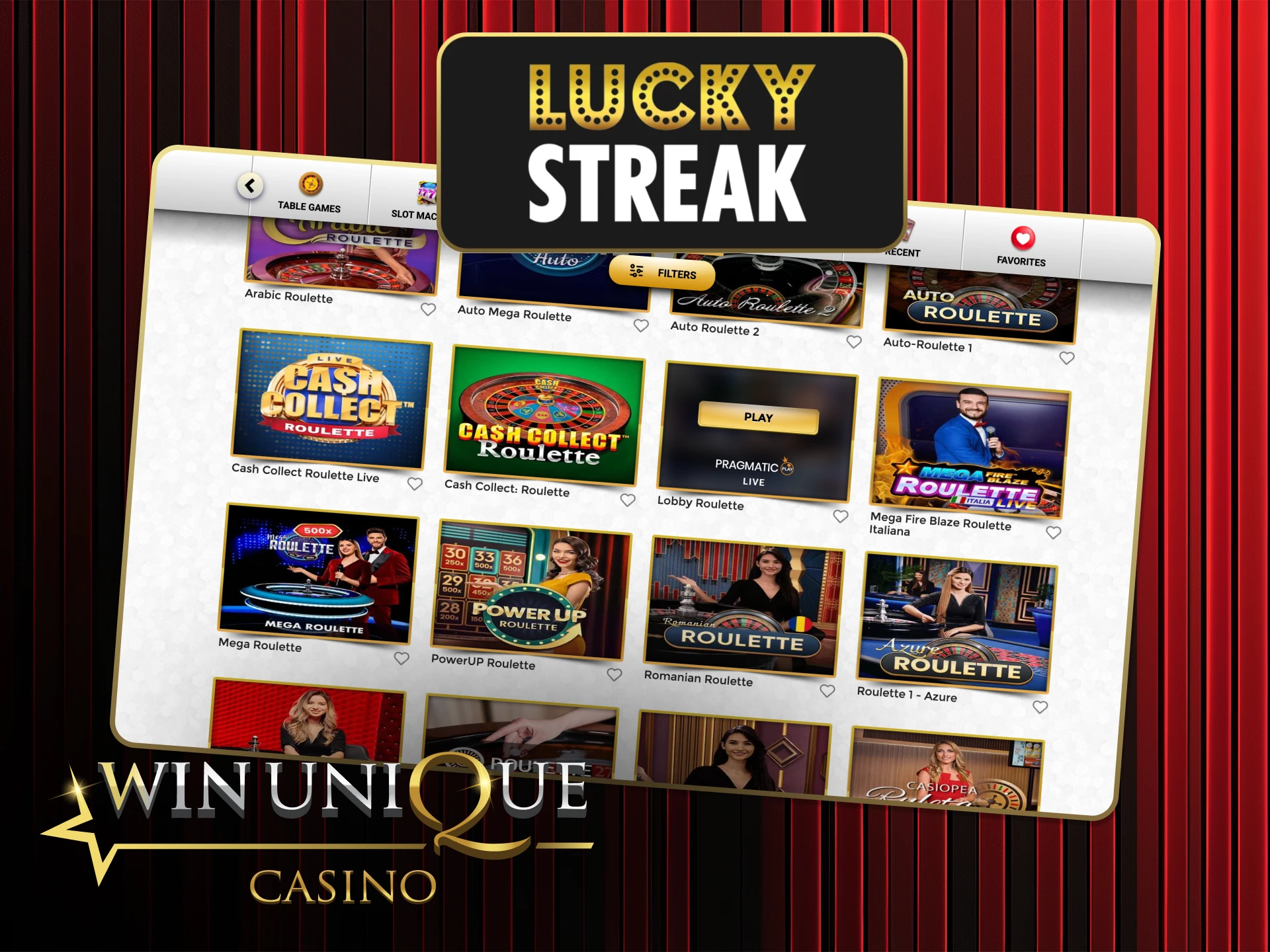 Tentez votre chance avec les jeux en direct de Lucky Streak au Win Unique Casino.