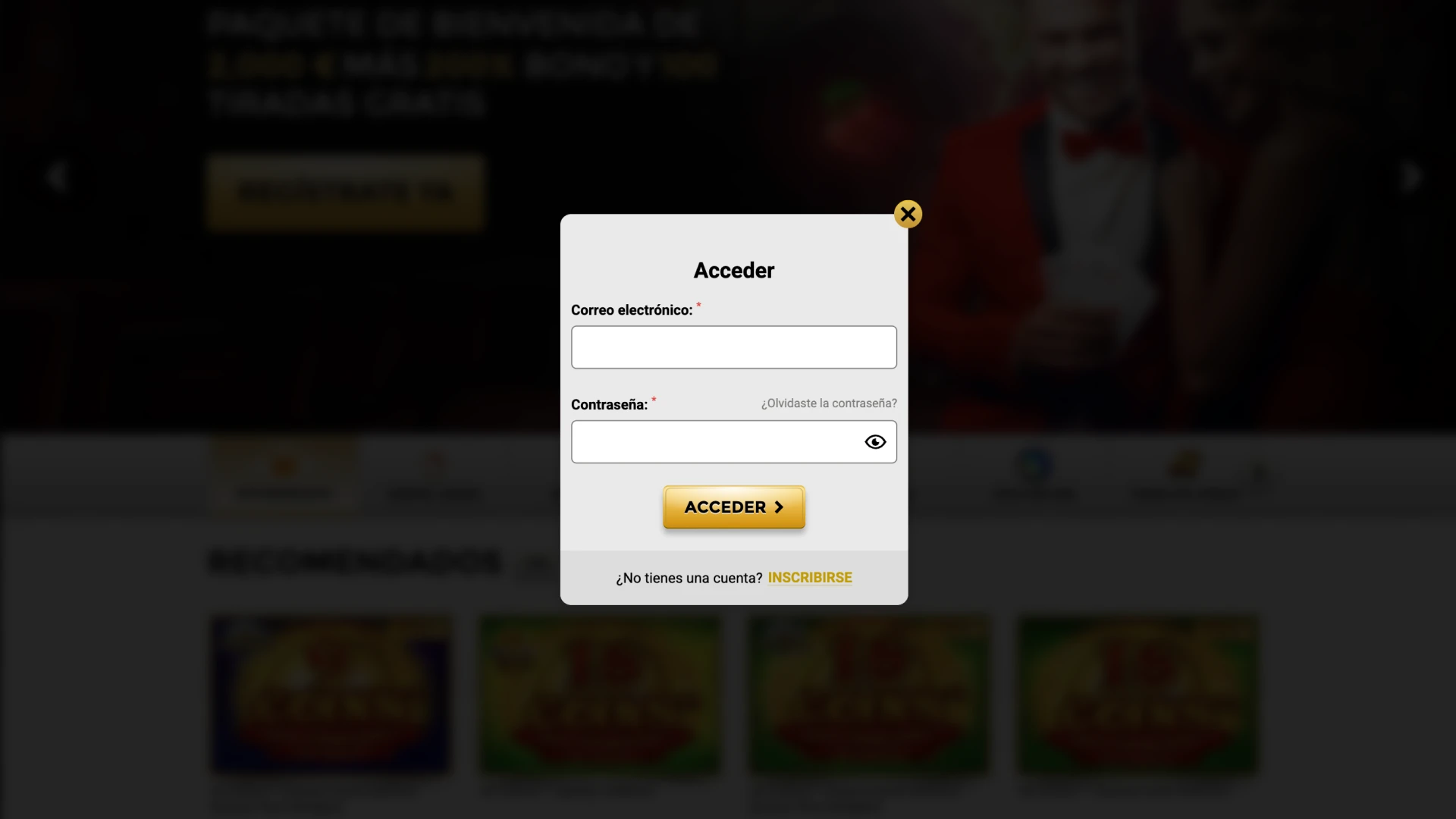 Abra el formulario de inicio de sesión e inicie sesión en su cuenta en Win Unique Casino.