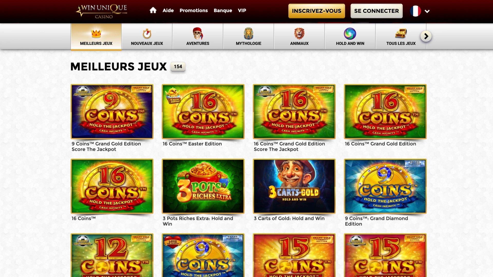 Découvrez tous les jeux et fonctionnalités disponibles sur la page d'accueil du Win Unique Casino.