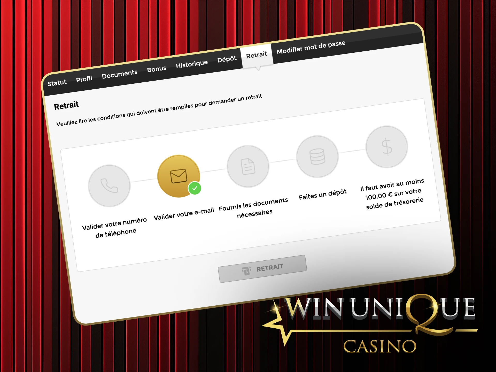 Retirez vos gains rapidement et en toute sécurité sur Win Unique Casino.